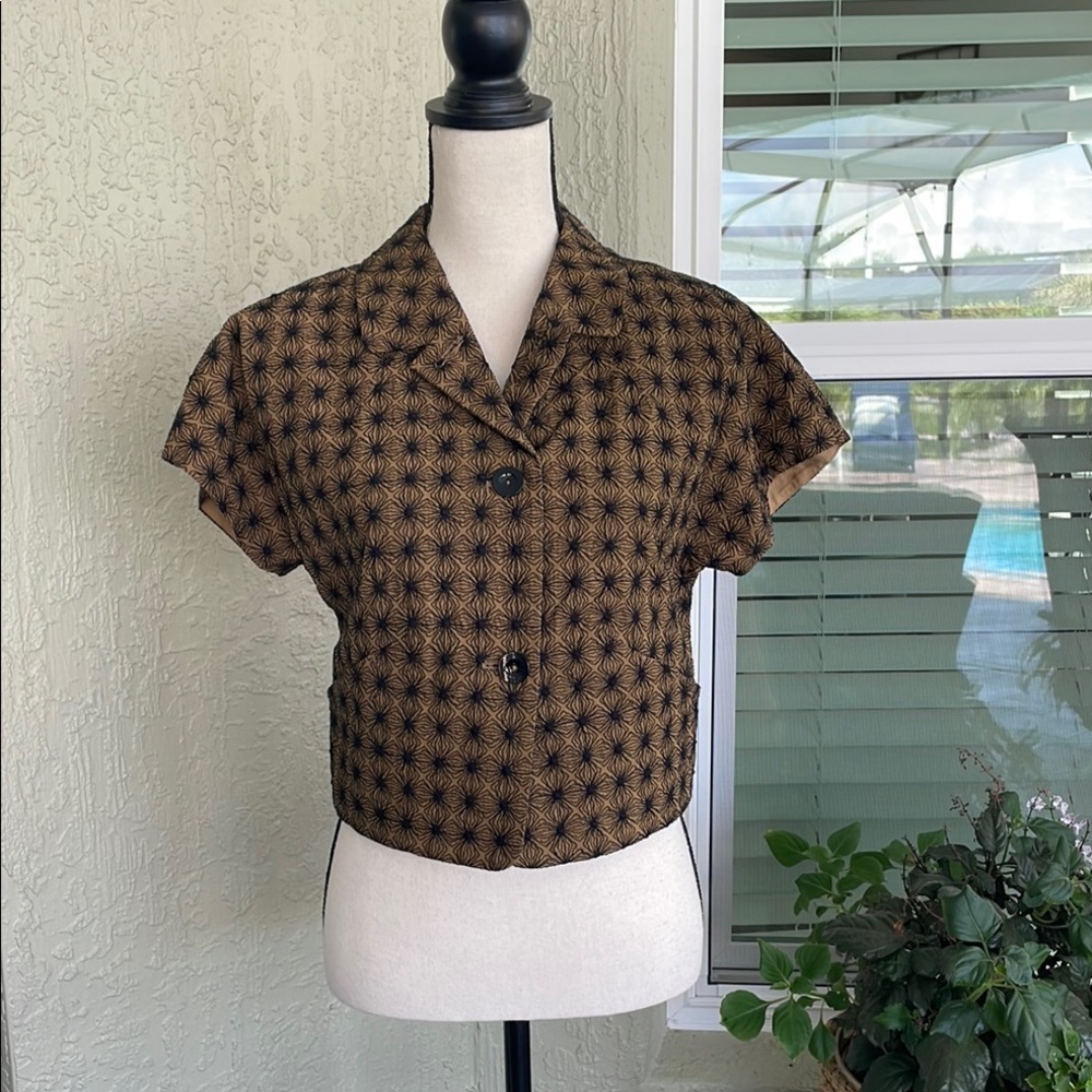 Piazza Sempione Brown and Black Flutter Sleeve Button Down Cape/jacket